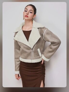 Cider FAUX SHERPA OVERSIZED BIKER JACKET XS WC1-22